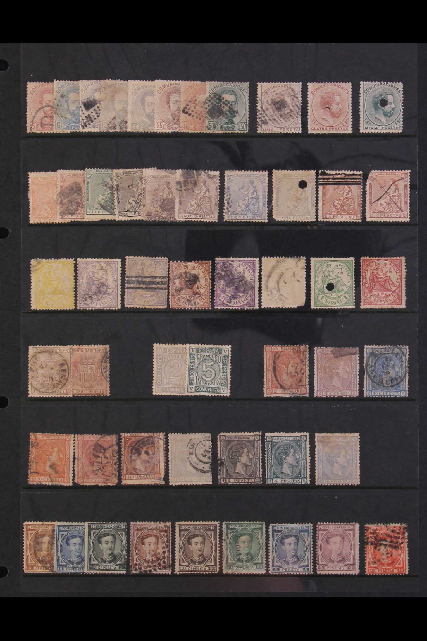 SPAIN 1872-99 MAINLY USED COLLECTION includes 1872-73 range to 1p plus 4p and 10 with punch hole