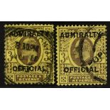 GB.EDWARD VII OFFICIALS - ADMIRALTY 1903-04 3d purple and yellow, both types SG O106 & 112, neatly