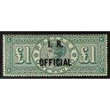GB.QUEEN VICTORIA OFFICIALS - I.R. INLAND REVENUE 1892 £1 green, S.G. O16, mint with large part gum,