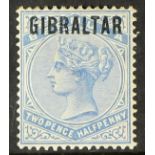 GIBRALTAR 1886 2½d ultramarine, blue-black overprint, SG 4a, mint with large part gum, cat £500.