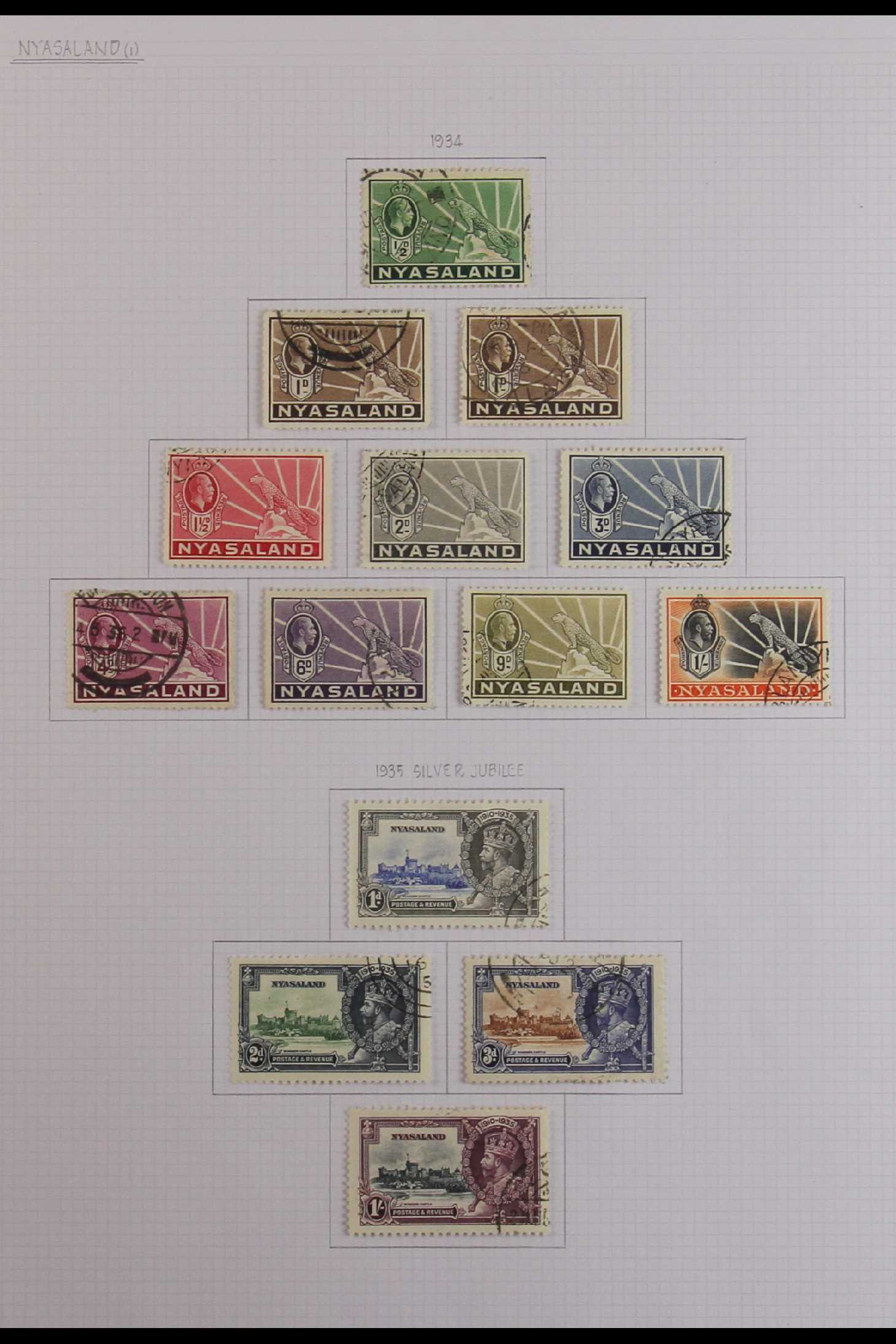 NYASALAND 1934-51 fine used complete basic run from 1934-35 KGV definitive set to 1951 Diamond