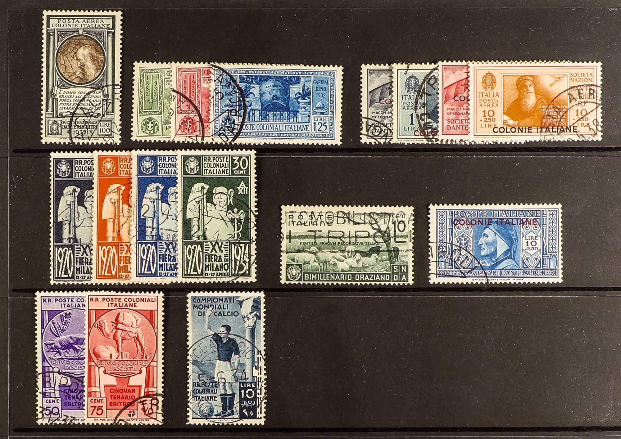 ITALIAN COLONIES GENERAL COLONIES  Small used collection with 1932 100L Dante airmail, 1934 10L deep