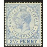 GIBRALTAR 1921-27 2½d bright blue, large "2" in "½", SG 94a, fine mint. Cat £675.