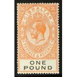 GIBRALTAR 1925-32 £1 red-orange and black, SG 107, fine mint. Cat £190.