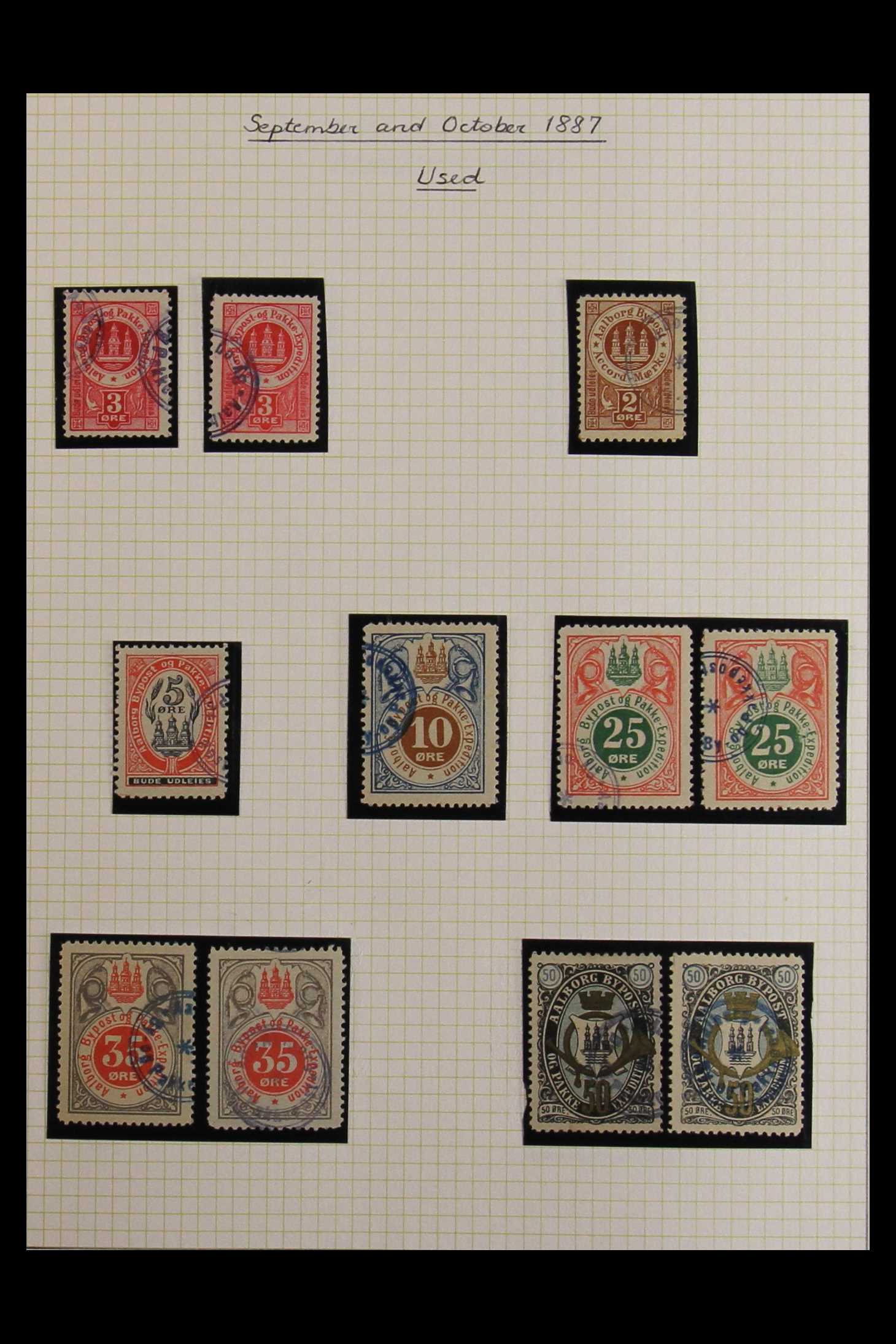 DENMARK LOCAL STAMPS 1885-87 AALBORG BYPOST mint & used stamps, various surcharges, pairs, blocks of