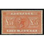 GB.QUEEN VICTORIA 1867-83 £5 orange, SG 137, mint with the lightest gum wrinkle. Cat £12,500.