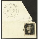 GB.QUEEN VICTORIA 1840 1d black plate 9, lettered "SD", clear to large margins and tied to a piece