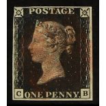 GB.PENNY BLACKS 1840 1d black Plate 8, lettered "CB", almost four margins, just touching at upper