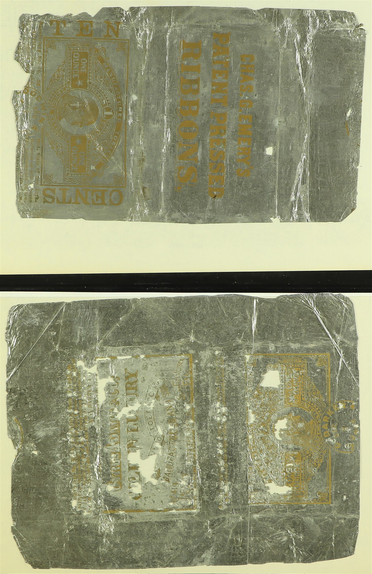 UNITED STATES REVENUE STAMPS - TAX PAID TOBACCO ISSUES ON TIN FOIL Late 19th century fragile