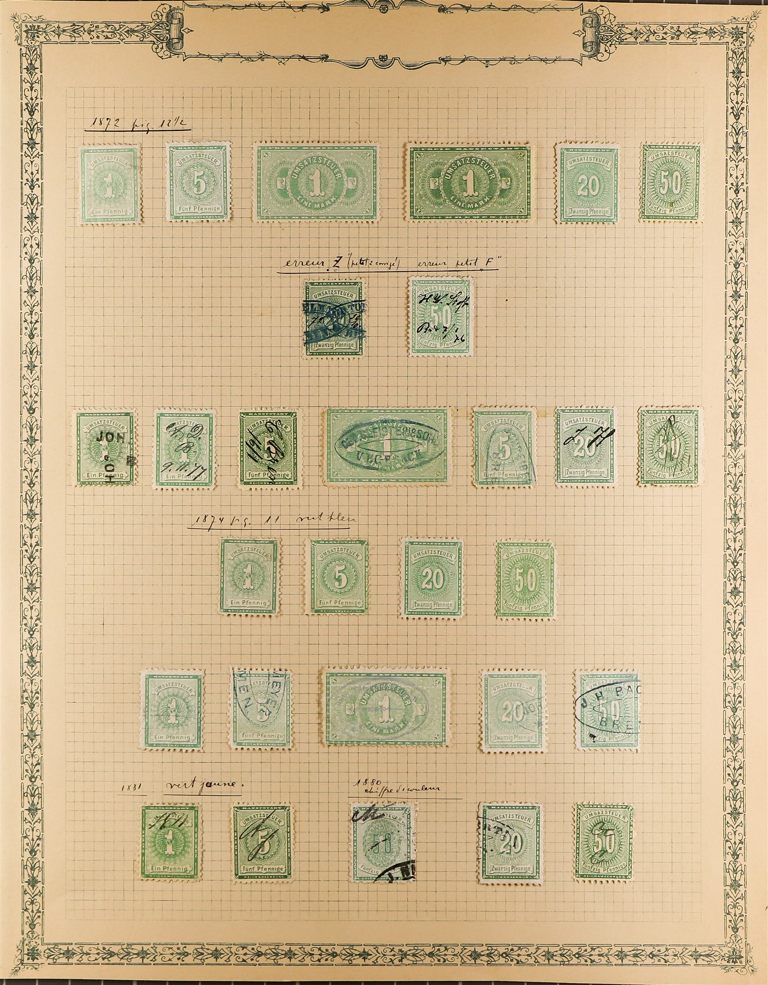 GERMAN STATES BREMEN REVENUS STAMPS SALE TAX STAMPS (UMSATZSTEUER) 1863-1881 mint & used - Image 3 of 3