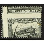 CANADA - NEWFOUNDLAND 1929 5c Express Train, SG 183, dramatic misperf, showing portions of four