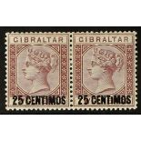 GIBRALTAR 1889 25c on 2d brown-purple, horizontal pair, one showing short "I", SG 17ab, fine mint.