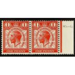 GB.GEORGE V 1929 P.U.C. 1d scarlet, right marginal pair, one showing broken wreath, SG Spec. NCom6d,