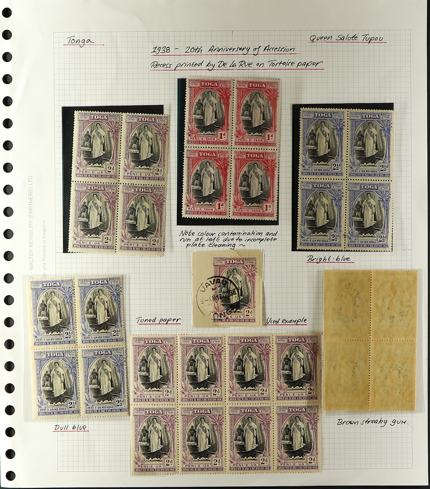 TONGA 1938 QUEEN SALOTE'S ACCESSION mint & used range (SG 71/73), incl. set in nhm blocks of four, - Image 2 of 2