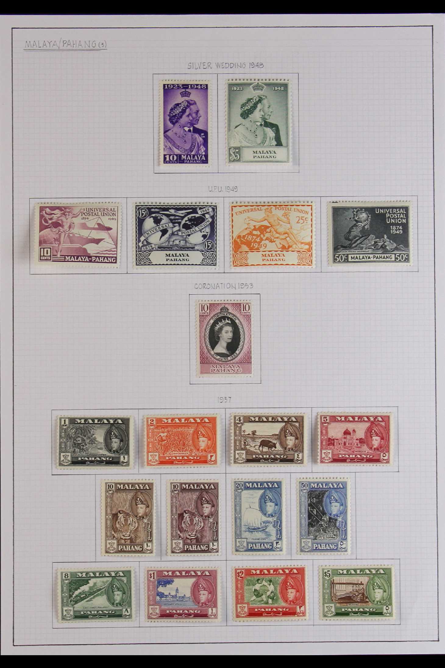 MALAYA STATES PAHANG 1948-57 fine mint complete collection incl. 1948 Wedding set, 1949 UPU set,