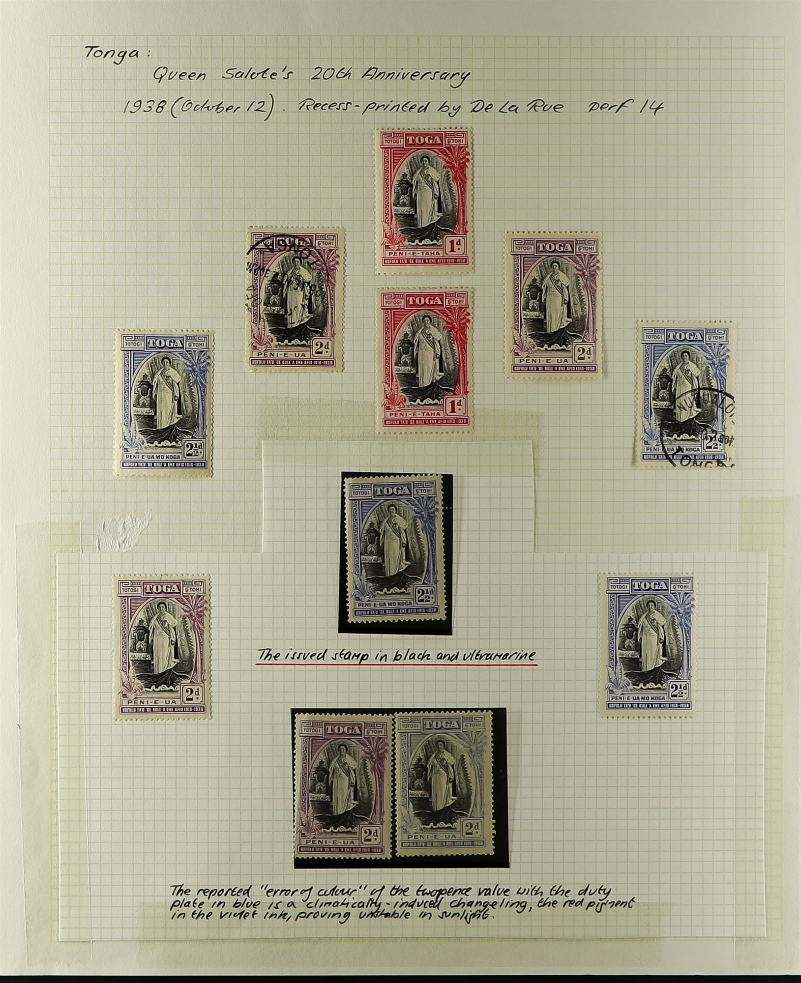 TONGA 1938 QUEEN SALOTE'S ACCESSION mint & used range (SG 71/73), incl. set in nhm blocks of four,