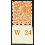 GB.GEORGE V 1921 2d orange Die II, SG 370, with "W24" control in margin, fine mint, cat £300.