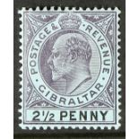 GIBRALTAR 1903 2½d dull purple and black on blue, large "2" in "½", SG 49a, fine mint. Cat £325.
