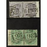 GB.QUEEN VICTORIA 1855-57 6d and 1s horizontal wing pairs, SG 68 & 72, each with Manchester "498"