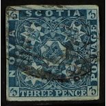 CANADA - NOVA SCOTIA 1851 3d bright blue, SG 3, four good margins, used. Cat £150.