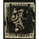 GB.PENNY BLACKS 1840 1d black, Plate 1B, lettered "MF", four margins, just nicked at upper right