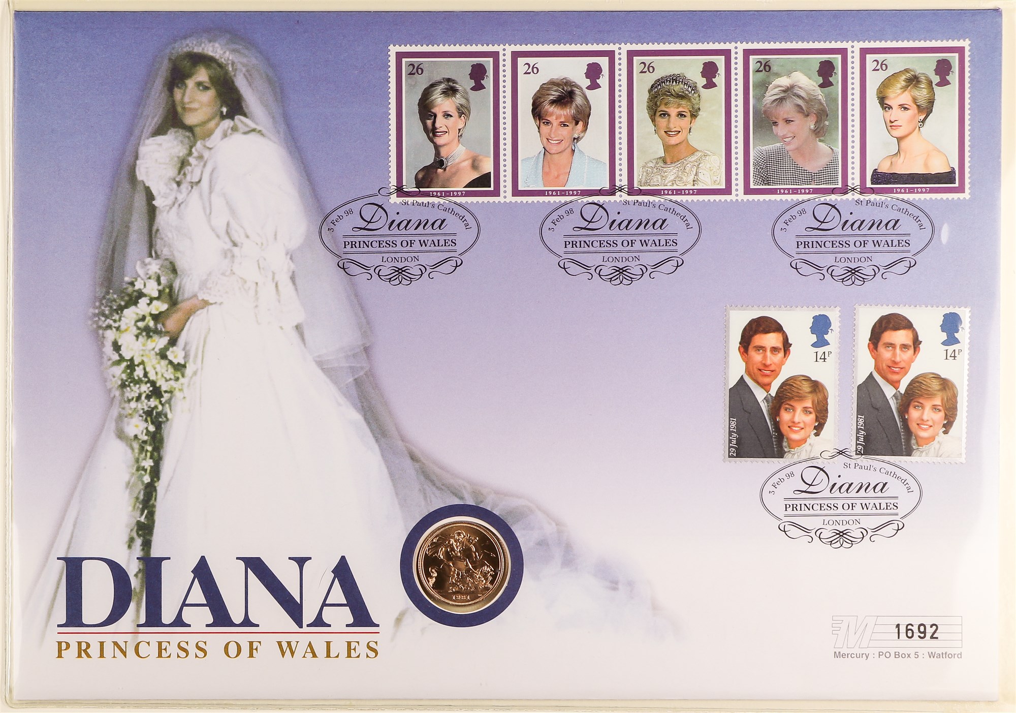 GOLD SOVEREIGN 1981 encapsulated on Princess Diana souvenir cover.