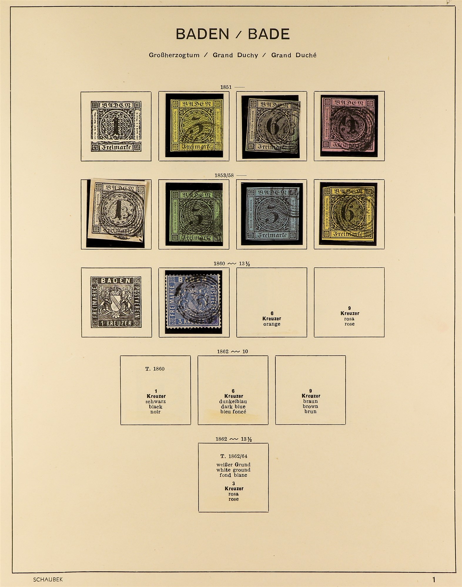 GERMAN STATES OLD GERMAN STATES on Schaubek leaves, Baden to Wurttemberg, useful imperfs etc. S.T.C.