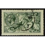 GB.GEORGE V 1913 £1 dull blue-green Seahorse, SG 404, fine used with light part cds. Cat £1600