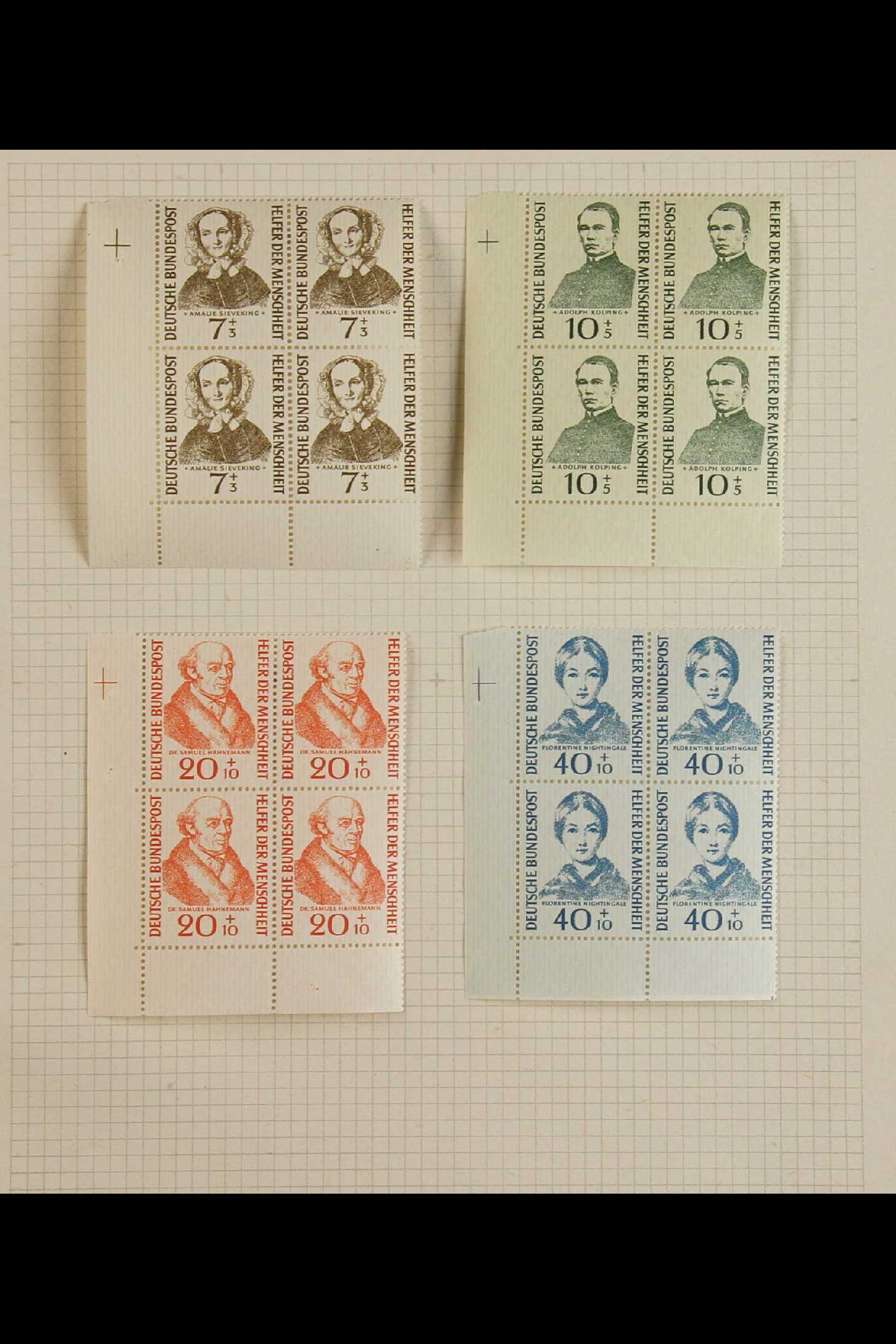 GERMANY WEST 1952-55 MINT NHM BLOCKS OF FOUR mostly hinged only in the margins only (stamps being - Image 8 of 8
