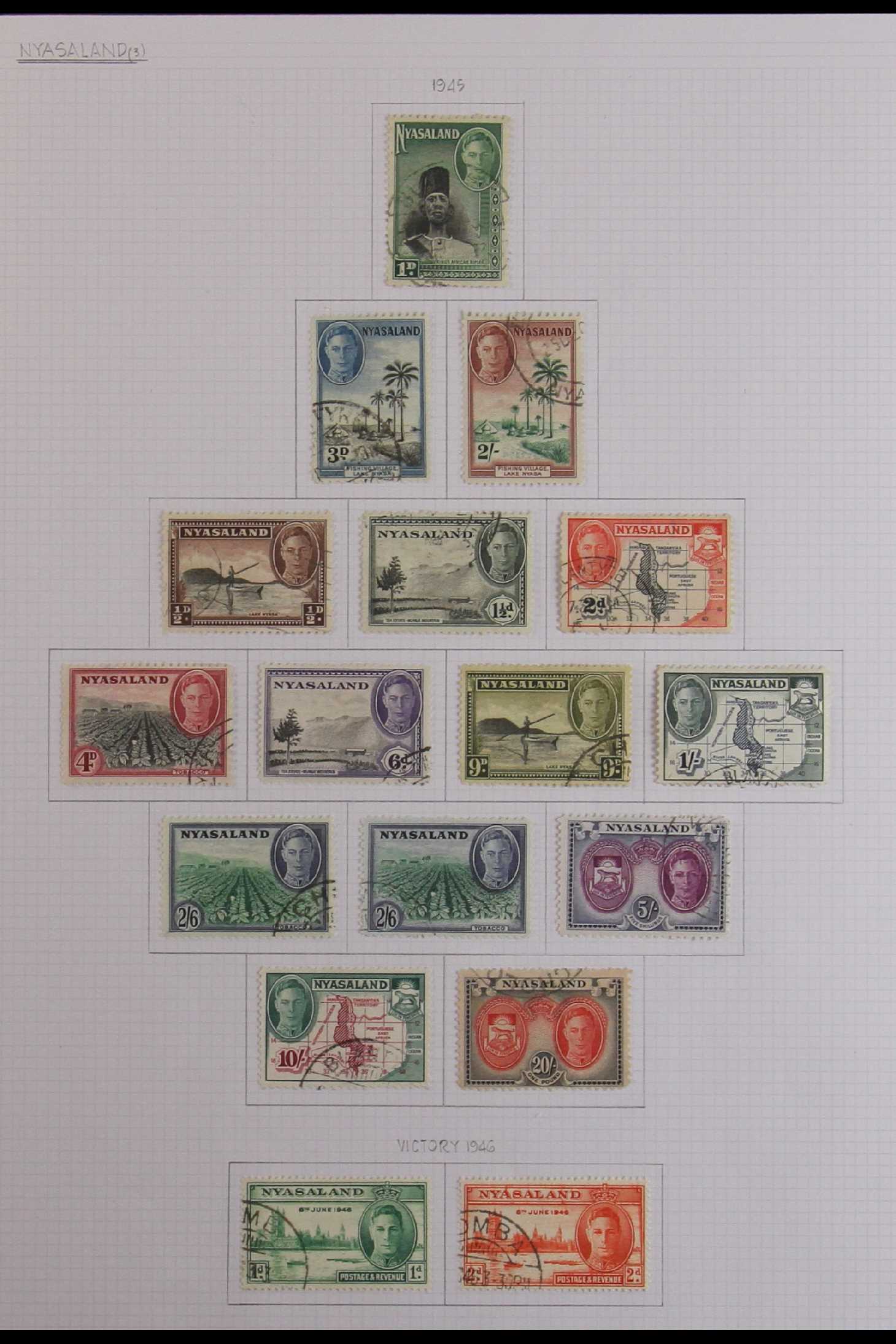 NYASALAND 1934-51 fine used complete basic run from 1934-35 KGV definitive set to 1951 Diamond - Image 3 of 5