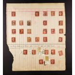 GREAT BRITAIN OLD LEDGER ALBUM incl. many 1d reds often on pieces showing postmarks, various