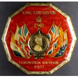 1937 KING EDWARD VIII CORONATION Rowntree tin box and medal.