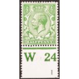 GB.GEORGE V 1912-24 ½d green, SG Spec. N14, "W24" perf. control single mint. Cat £225.