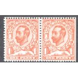 GB.GEORGE V 1911-12 1d aniline scarlet, Die B, SG 333, never hinged mint horizontal pair, one with