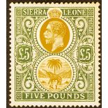 SIERRA LEONE 1921-27 £5 orange and green, SG 148, never hinged mint with some gum toning. Cat. £