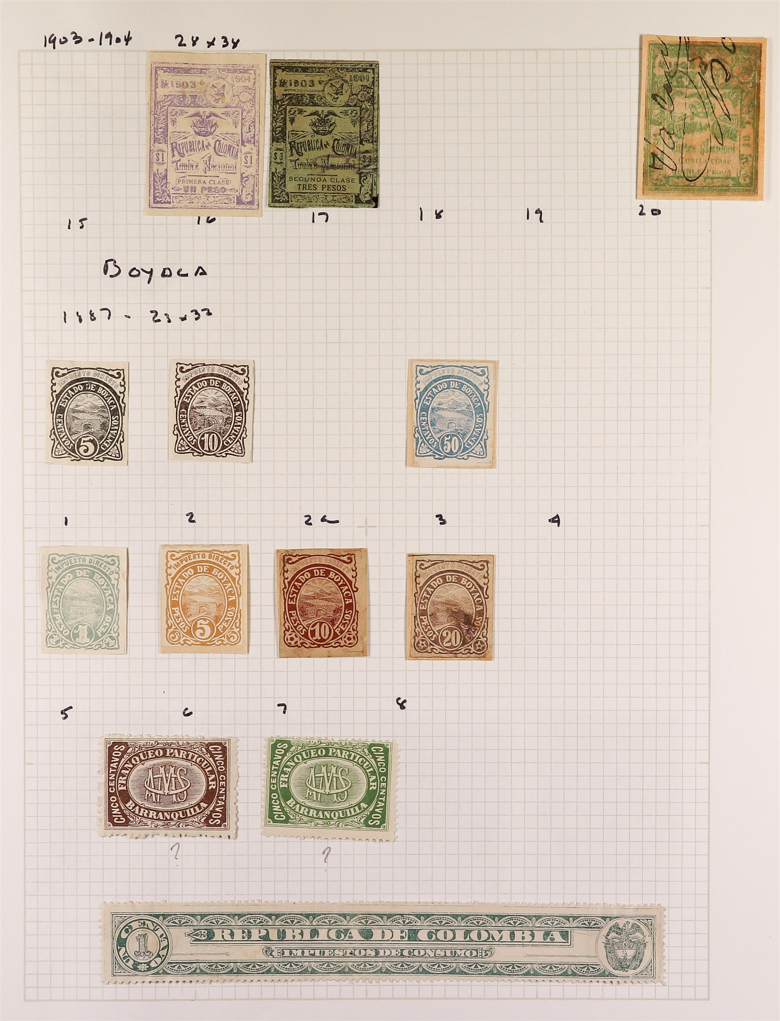 COLOMBIA REVENUE STAMPS COLLECTION largely 19th century issues on pages and in packets, incl. Timbre - Image 10 of 10