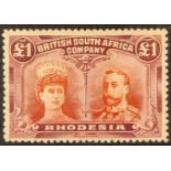 RHODESIA 1910-13 £1 scarlet and reddish mauve Double Head, prepared for use but not issued, SG