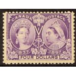 CANADA 1897 $4 violet Jubilee, SG 139, fine mint. Cat £1400.