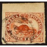 CANADA 1852-57 3d red Beaver, SG 5, a spectacular example with large top and left sheet margins,