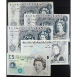 BRITISH BANKNOTES range of QE2 with £5 types (5), £1 (6), Bank of Scotland and some Isle of Man. (