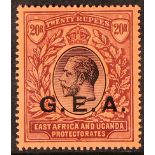 TANGANYIKA G.E.A. 1917-21 20r black and purple on red, SG 61, never hinged mint. Cat £325 as