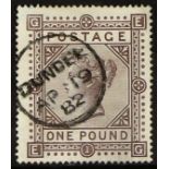 GB.QUEEN VICTORIA 1867-83 £1 brown-lilac, SG 129, fine with neat Dundee 1882 thimble cds. Cat. £