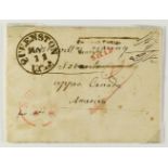 CANADA TRANSATLANTIC MAIL 1833 entire letter from England to Toronto, via New York and showing cross