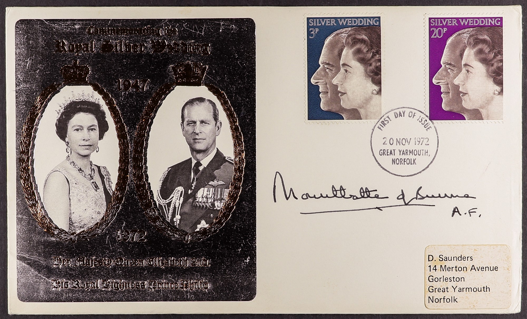 MOUNTBATTEN OF BURMA AUTOGRAPH on GB 1972 Silver Wedding FDC.