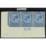 GB.GEORGE V 1912-24 2½d cobalt violet-blue, SG Spec. N21 (2), corner "A.12" strip of three (few