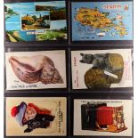 POSTCARDS a large slot in album of novelty pull out types, moving eyes, silk dresses etc. (170+