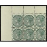 GB.QUEEN VICTORIA 1880-81 ½d deep green, SG 164, upper left corner block of six, never hinged