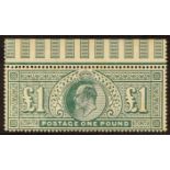 GB.EDWARD VII 1911-13 £1 deep green, SG 320, upper marginal example, never hinged mint with some