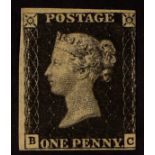 GB.PENNY BLACKS 1840 1d black plate 9, "BC", mint with three margins and large part gum. Cat. £20,