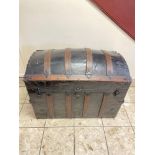 STAMP- THEMED SPECTACULAR VICTORIAN STEAMER TRUNK. A magnificent metal and wood – strapped trunk